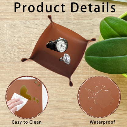 3 Pcs Leather Valet Tray for Keys & Jewelry Premium Desktop Organizer Portable Design for Watches, Wallets, Phones Home Office Travel Nightstand Accessory (Brown)
