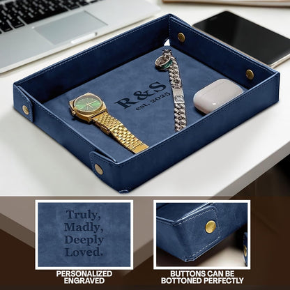 Engraved Leather Valet Tray for Men – Personalized Catchall with Custom Name for Desk, Dresser, Nightstand – Men's Organizer Tray for Keys, Wallet, Jewelry, Personalized Gift for Home, Office - Coffee