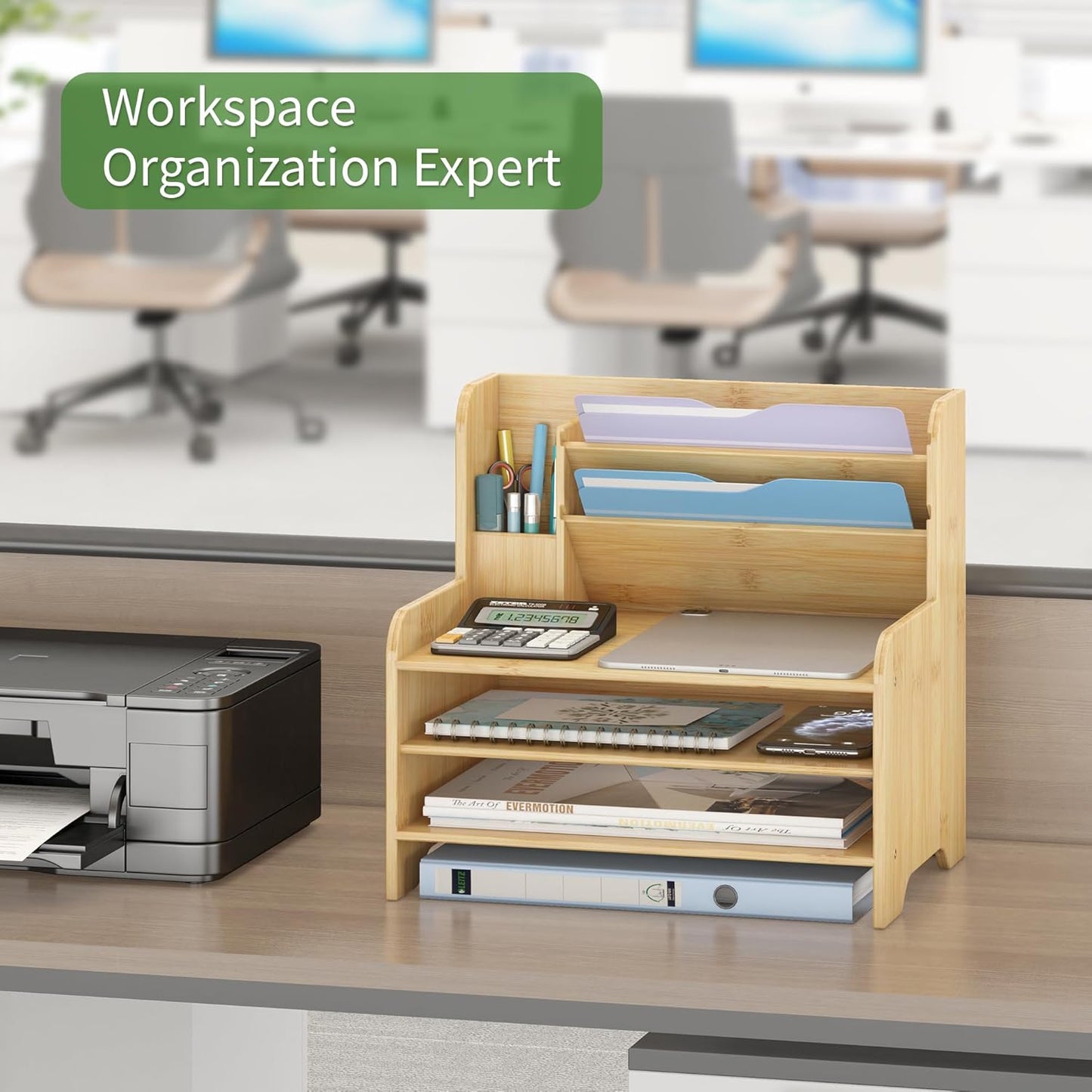 Desk File Organizer 4-Tier Desktop Paper Mail Organizer Document Holder for Home Office Supplies, Office Desk Accessories & Workspace (Nature)