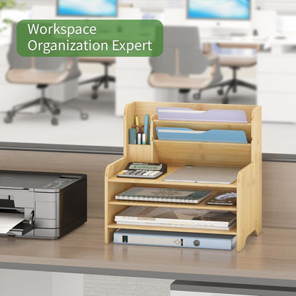 Desk File Organizer 4-Tier Desktop Paper Mail Organizer Document Holder for Home Office Supplies, Office Desk Accessories & Workspace (Nature)