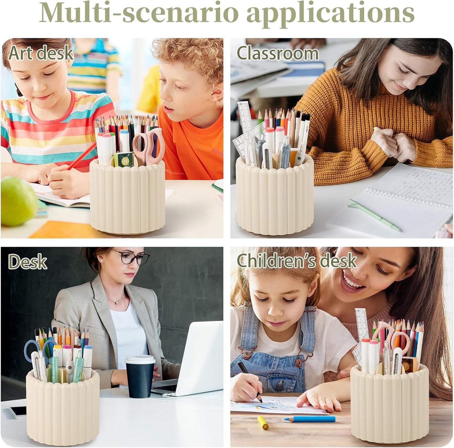 Anyoifax 360° Rotating Pen Holder 7 Slots Desk Organizer Removable Pencil Cup Plastic Art Supplies and Accessories Desktop Storage Box Caddy for Office, School, Home (White)