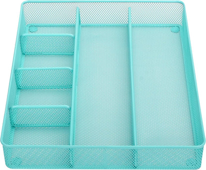 Annova Desk Drawer Organizer Tray for Office Organization - Metal Mesh - Storage Tray with Dividers for Pens, Desktop Accessories, Bathroom, Kitchen, Makeup and Office Supplies (Small, Gold)