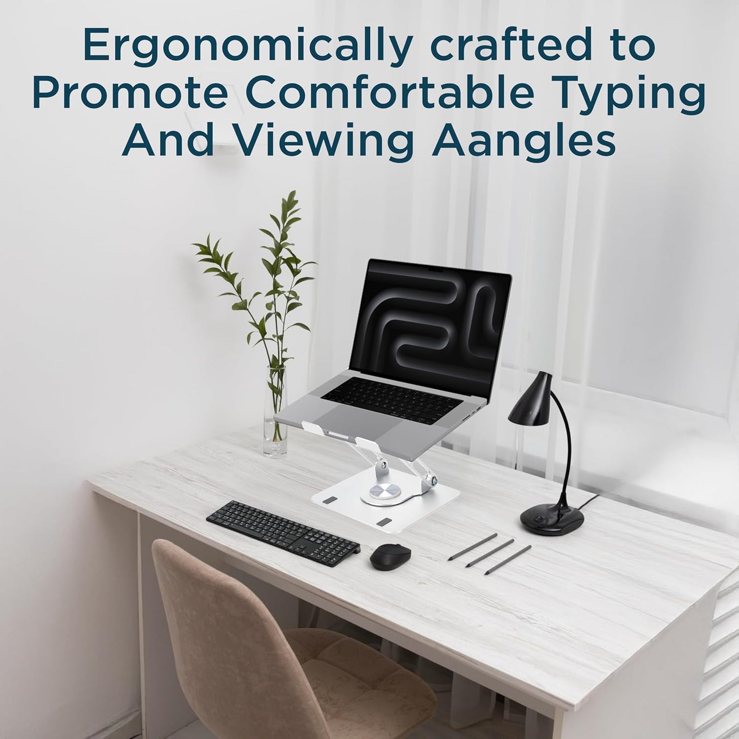 Uncaged Ergonomics Swivel Laptop Stand for Desk, Adjustable Computer iPad Stand for Desk w/ 360 Rotation, Portable Laptop Holder for Home Office Ergonomic Supplies (Black)
