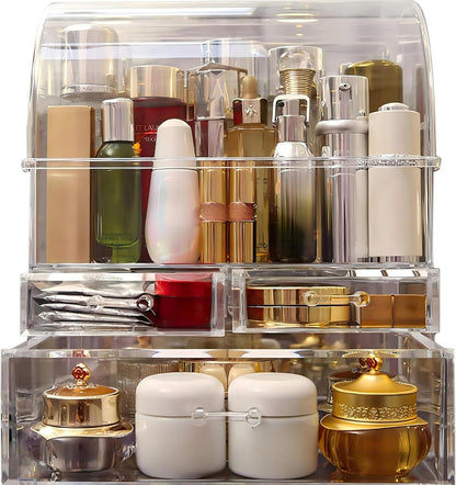 Clear Large Acrylic Makeup Organizer With Lid Cosmetic Storage Drawers Portable Makeup Organizers Dustproof And Waterproof Box For Women