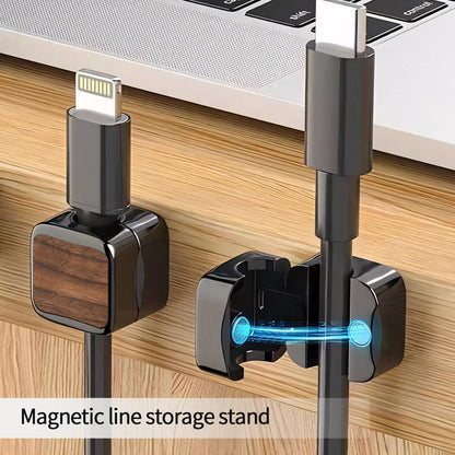 8 Pack Magnetic Cable Clips Cord Holder, Under Desk Cable Management, Adhesive Wire Holder Keeper Organizer for Home Office Desk Phone Car Wall Desktop Nightstand (Walnut Wood)