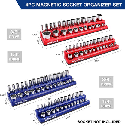 WORKPRO Magnetic Socket Organizer Set, 6-Piece Socket Holder Set Includes 1/4", 3/8", 1/2" Drive Metric SAE Socket Trays, Holds 143 Pieces Sockets, Christmas Gift for Men(Socket not Included)