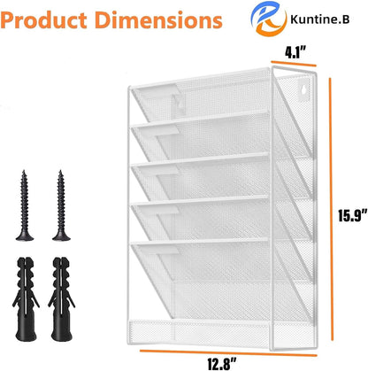 Kuntine.B Wall File Organizer Office Hanging Magazine Holder Wall File Organizer for Office Home (Black, 5 Tier)