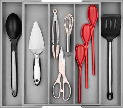 Purawood Kitchen Drawer Organizer - Expandable Utensil Drawer Organizer for Kitchen, Cutlery Tray & Silverware Organizer, 3-5 Slots - Bamboo Organizer for Utensils & Flatware (Natural)