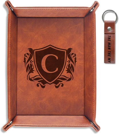 INNObeta Initial Valet Tray, Desktop Storage Organizer, PU Leather Bedside Tray Key Coin Holder, Personalised Gifts for Men, Birthday, Christmas, Letter S