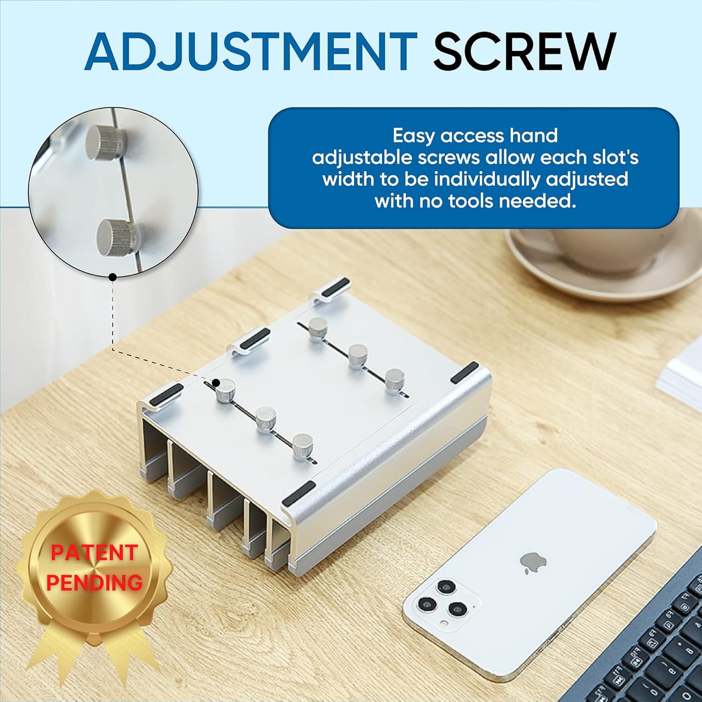 Elestoria 5- Slot Vertical Laptop Stand - Aluminum Laptop Stand Vertical for Desk - Adjustable Width (12-38mm) Fits MacBook Pro/Air, Surface & Gaming Laptops Upto 17.3 (Grey)