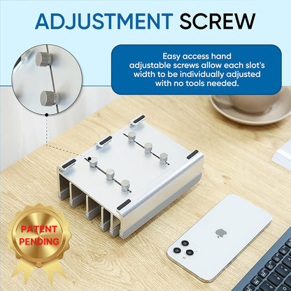 Elestoria 5- Slot Vertical Laptop Stand - Aluminum Laptop Stand Vertical for Desk - Adjustable Width (12-38mm) Fits MacBook Pro/Air, Surface & Gaming Laptops Upto 17.3 (Grey)
