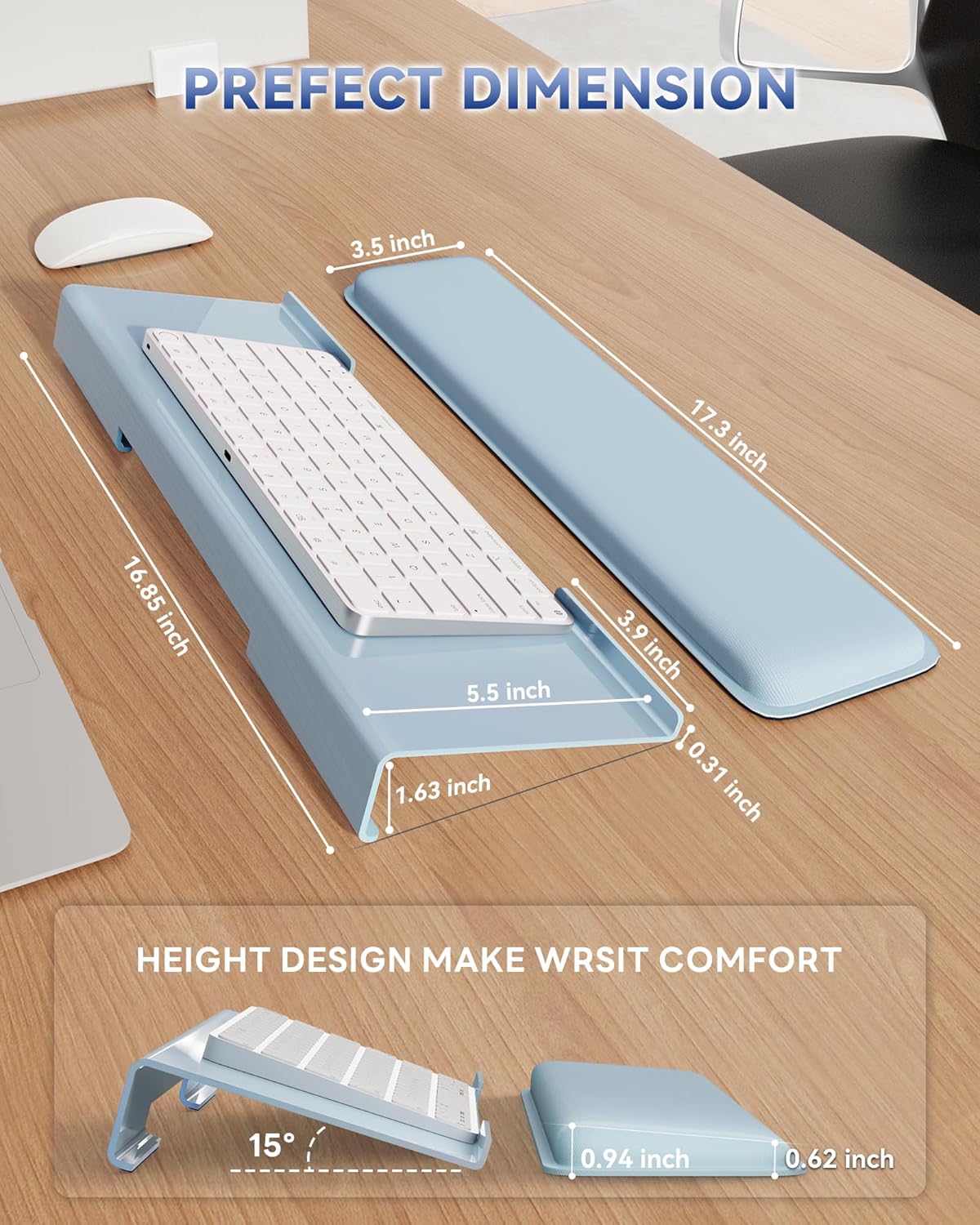 Laborio Computer Keyboard Wrist Rest Stand for Desktop, Keyboard Holder for Easy Typing with Wrist Pad for Office Desk, Home, School (Pink)
