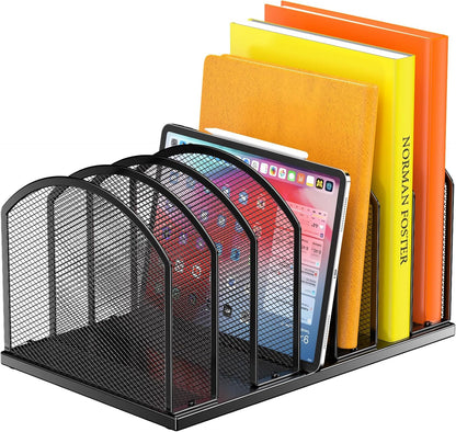 Gawerk 7-Section Metal Upright File Sorter Organizer, Office Small Letter Sorter Desktop File Organizer Metal Mesh Iron Sole, Black