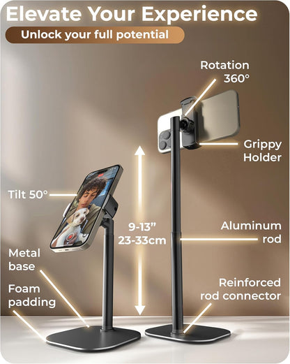 COOPER ChatStand, Adjustable Cell Phone Stand for Desk, Phone Stand for Recording, iPhone Holder for Filming, Small iPhone Tripod, Soporte para Celular, Fits Samsung, Android, (Night Black)
