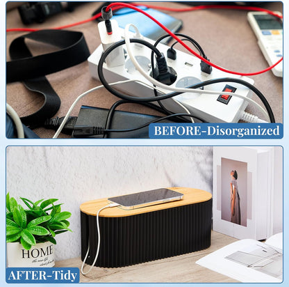 Marsui 2 Pcs White Cable Management Box Cord Hider Organizer with 46 Pcs Cable Management Kit Wire Box for Power Strips Surge Protectors Desk TV Computer Wires