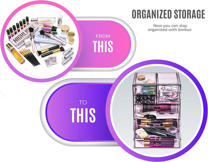 Sorbus Acrylic Makeup Organizer Set, 6-Drawer Vanity & Countertop Cosmetic Storage with Small & Wide Drawers, Clear Makeup Storage for Brushes, Lipsticks, Jewelry – Holiday Gift for Women & Teens