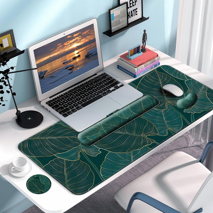 Keyboard Wrist Rest + Mouse Pad with Wrist Support + Desk Mat + Coaster 4 in 1 Set, XXL Large Gaming Mousepad Cute Ergonomic Mouse Pads for Desk Computer Laptop Office Decor-Beach