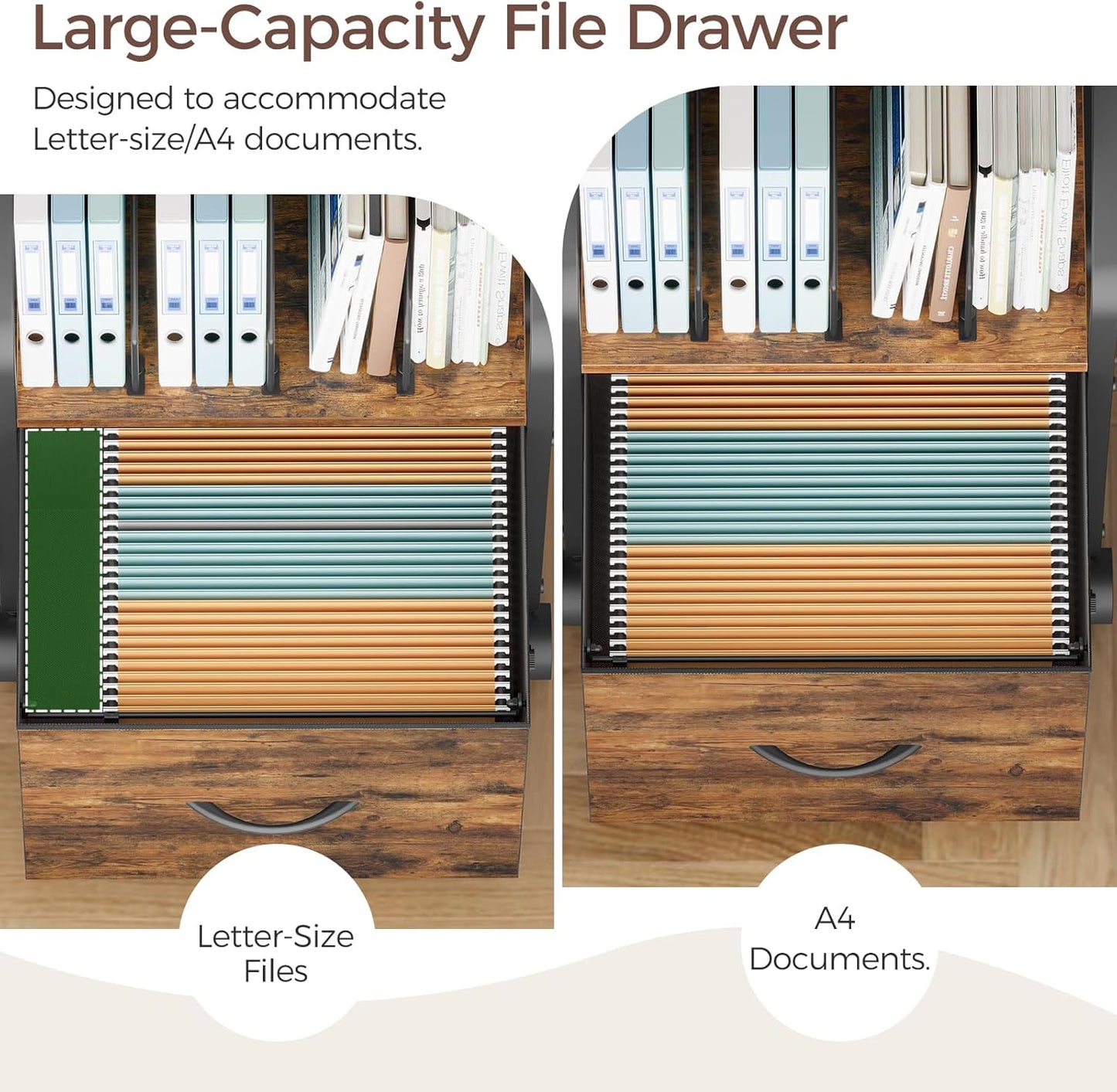 MAHANCRIS Small File Cabinet, Rolling Filing Cabinet for Under Desk with Divider, Single Non-Woven Fabric Drawer File Organizer for A4/Letter Size Documents, Under Desk Storage, Rustic Brown FCHR3001