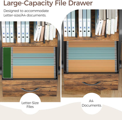 MAHANCRIS Small File Cabinet, Rolling Filing Cabinet for Under Desk with Divider, Single Non-Woven Fabric Drawer File Organizer for A4/Letter Size Documents, Under Desk Storage, Rustic Brown FCHR3001