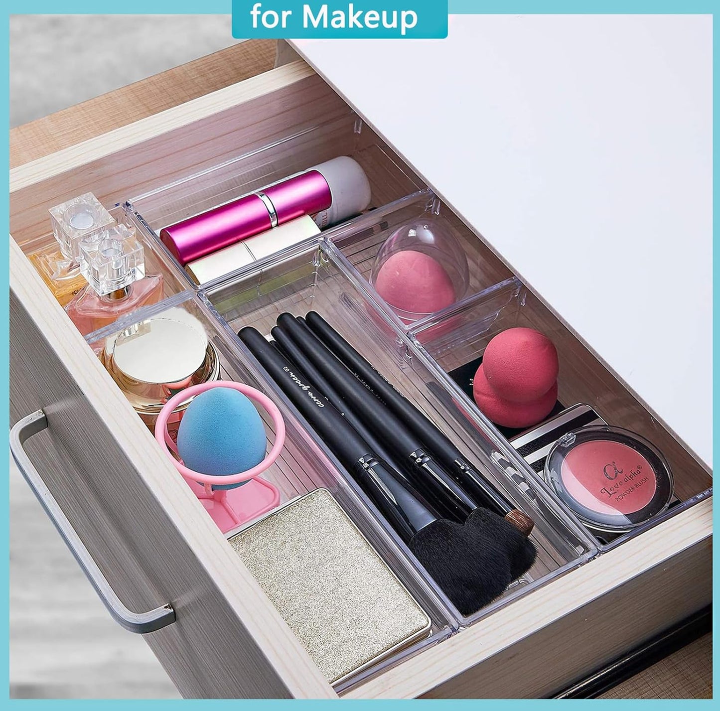 DCA 6 Pack Clear Drawer Organizer, Acrylic Drawer Storage Trays, Storage Bins for Makeup, Cosmetics, Jewelries, Utensils, Gadgets, Office