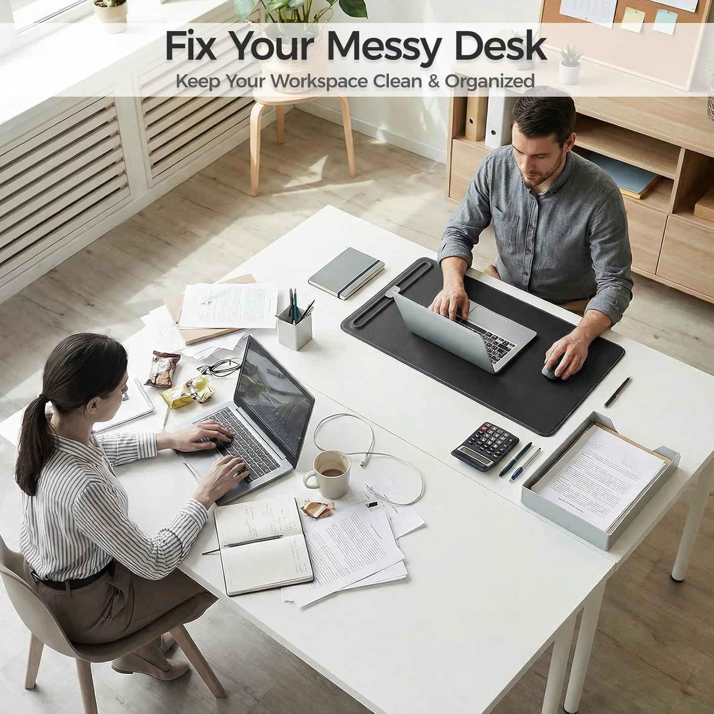 Desk Mat – Double-Sided Vegan Leather & Felt | Built-In Magnetic Cable Organizer & File Storage | Premium Workspace Pad for Office, Gaming & Creative Professionals-（Green）