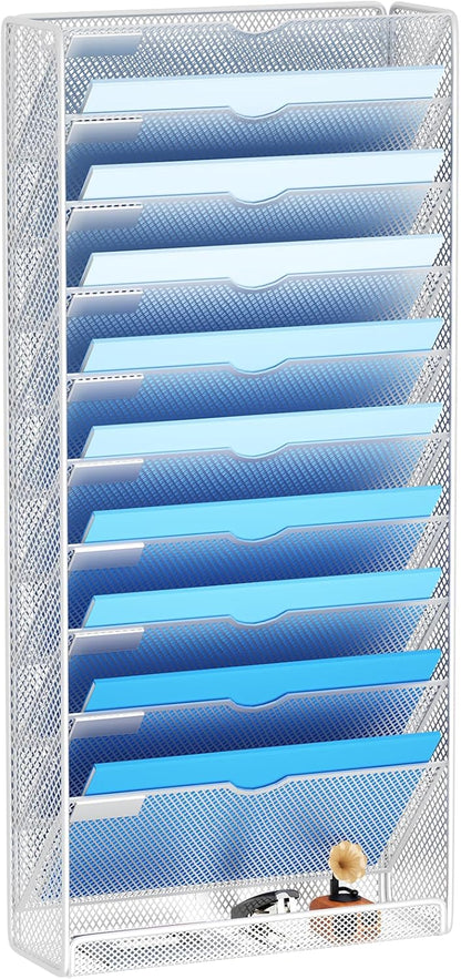 Wall File Organizer Holder Mesh Hanging Paper Document Holder,Vertical 6 Pocket Tier for Office Home, Black