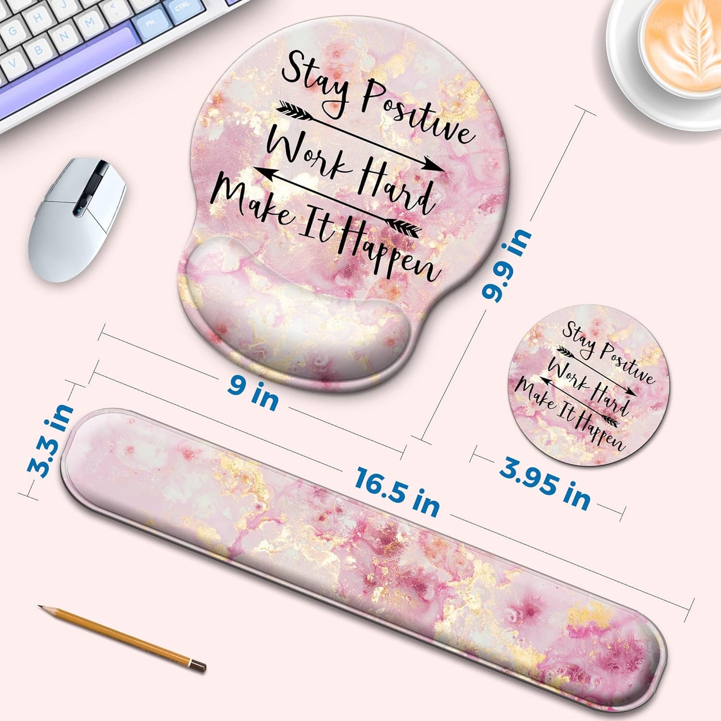 Mouse Pad and Keyboard Wrist Rest Support, with Non-Slip PU Base,Gel Mouse Pad with Coaster,Pain Relief for Gaming, Computer,Office -Beach