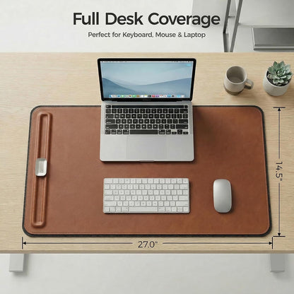 Desk Mat – Double-Sided Vegan Leather & Felt | Built-In Magnetic Cable Organizer & File Storage | Premium Workspace Pad for Office, Gaming & Creative Professionals-（Green）