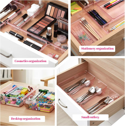 25pcs Pink Plastic Drawer Organizer Set, Clear Stackable Drawer Organizer,Kitchen Drawers Dividers for Bathroom, Office, Kitchen Cabinets and Dressing Tables