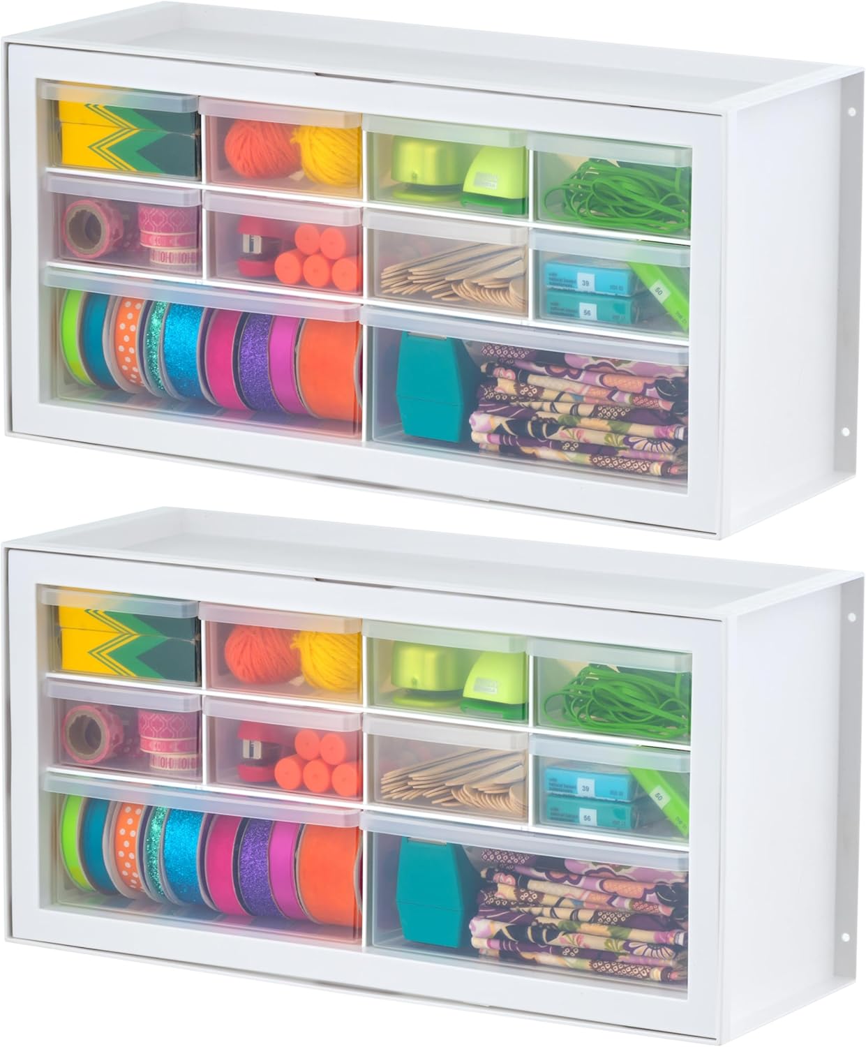 IRIS USA Small Parts Storage Cabinet, Made in USA, 64-Drawer Organizer Chest for Hardware, Screws, Nuts & Bolts, Charms, Beads, Craft Supplies, Scrapbook & Hobby Storage, Teacher Toolbox – White