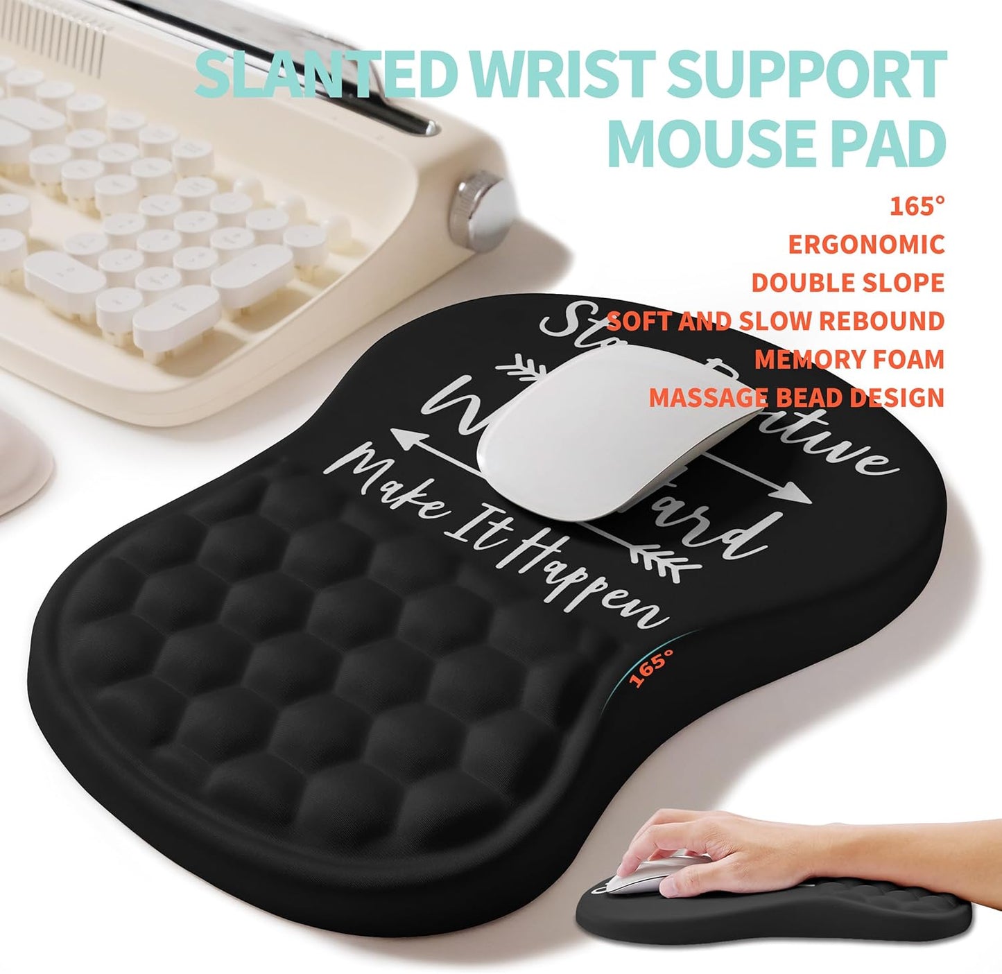 2-in-1 Ergonomic Set, Wave Rise Keyboard Wrist Rest and Massage Bulge Slope Mouse Pad Wrist Support, Cushion Memory Foam Integrated to Relieve Wrist Pain, Black