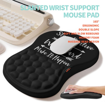 2-in-1 Ergonomic Set, Wave Rise Keyboard Wrist Rest and Massage Bulge Slope Mouse Pad Wrist Support, Cushion Memory Foam Integrated to Relieve Wrist Pain, Black