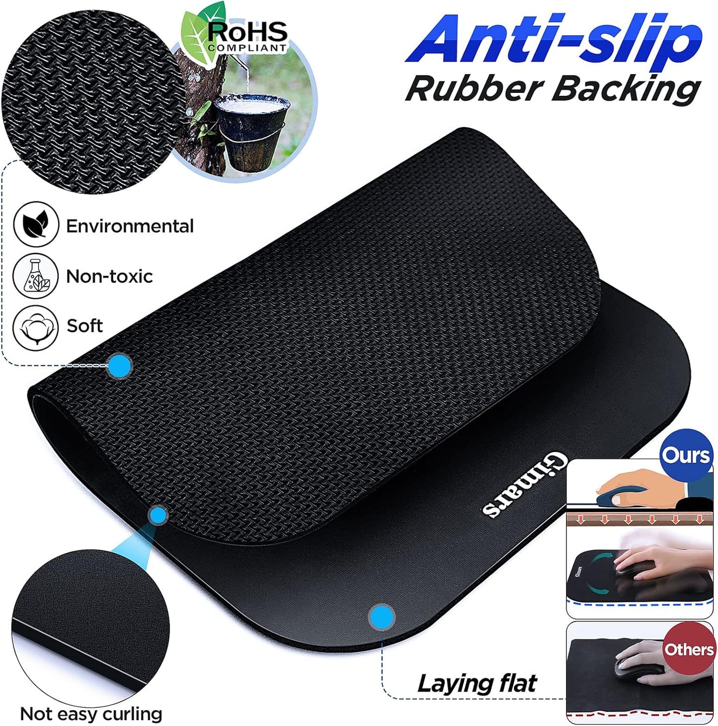 Gimars Elongate Smooth Lycra Fabric Ergonomic Mouse Pad Wrist Support, Gel Memory Foam Cushion Set Keyboard Wrist Rest Support, Pain Relieve for Computer, Laptop, Office, School, Home, Gaming, Black