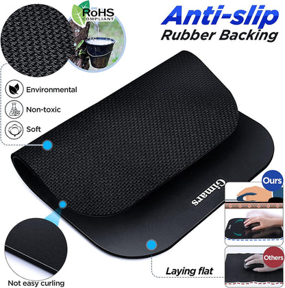 Gimars Elongate Smooth Lycra Fabric Ergonomic Mouse Pad Wrist Support, Gel Memory Foam Cushion Set Keyboard Wrist Rest Support, Pain Relieve for Computer, Laptop, Office, School, Home, Gaming, Black