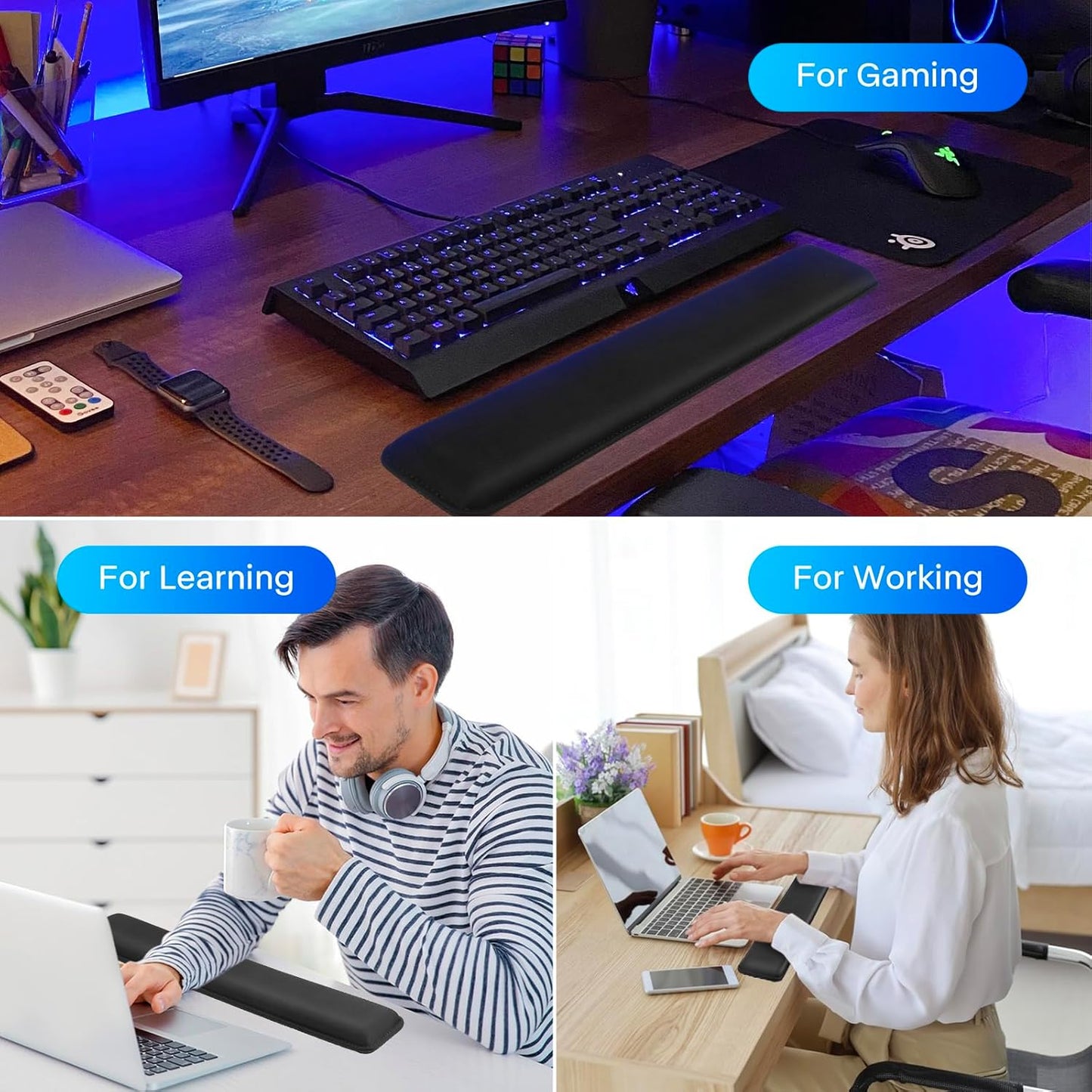 Yolanda Keyboard Wrist Rest Memory Foam, Easy Typing Pain Relief, Keyboard Mouse Pad Set for Computer, Laptop, Home & Office