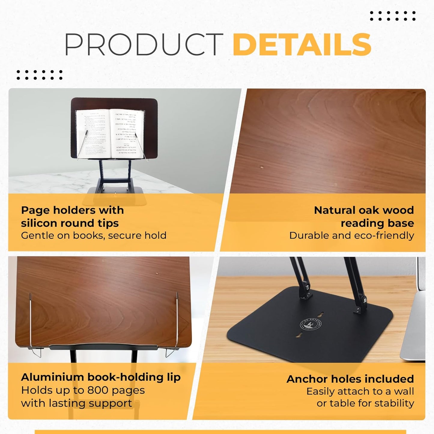Foldable Book Stand for Reading – Adjustable Book Holder Height Up to 17.8″, Reading Stand with 13″ × 8.7″ Platform – Lightweight 3.3 lb Portability