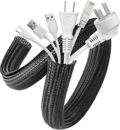 AGPTEK White Cable Sleeve, 2 Pack 5ft - 1.2 Inch Cable Management, Desk Cord Cover Organizer Wire Hider for Computer TV Wire Loom Tubing, Pet Proof Cord Protector from Cat Dog Chewing, White