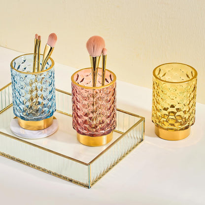 Makeup Brush Holder Organizer,Toothbrush Holders,Desk Pen Pencil Holder,Multifunctional Vintage Glass Brush Cup（A46-6-US）
