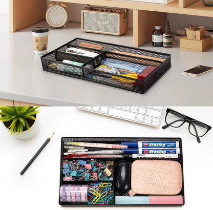 shenee Desk Drawer Organizer Tray,Drawer Organizer for Office and Home,Desk Organizer with Drawers,4 Compartments,Non-Slip Desk Organizers and Accessories for Stationery Makeup School (Black)