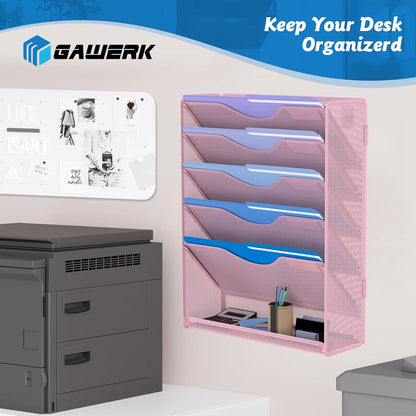 Gawerk 5 Tier Hanging Wall File Organizer, Mesh Mail Paper Orgnization Hanging File Folder Holder for Home Office, Black