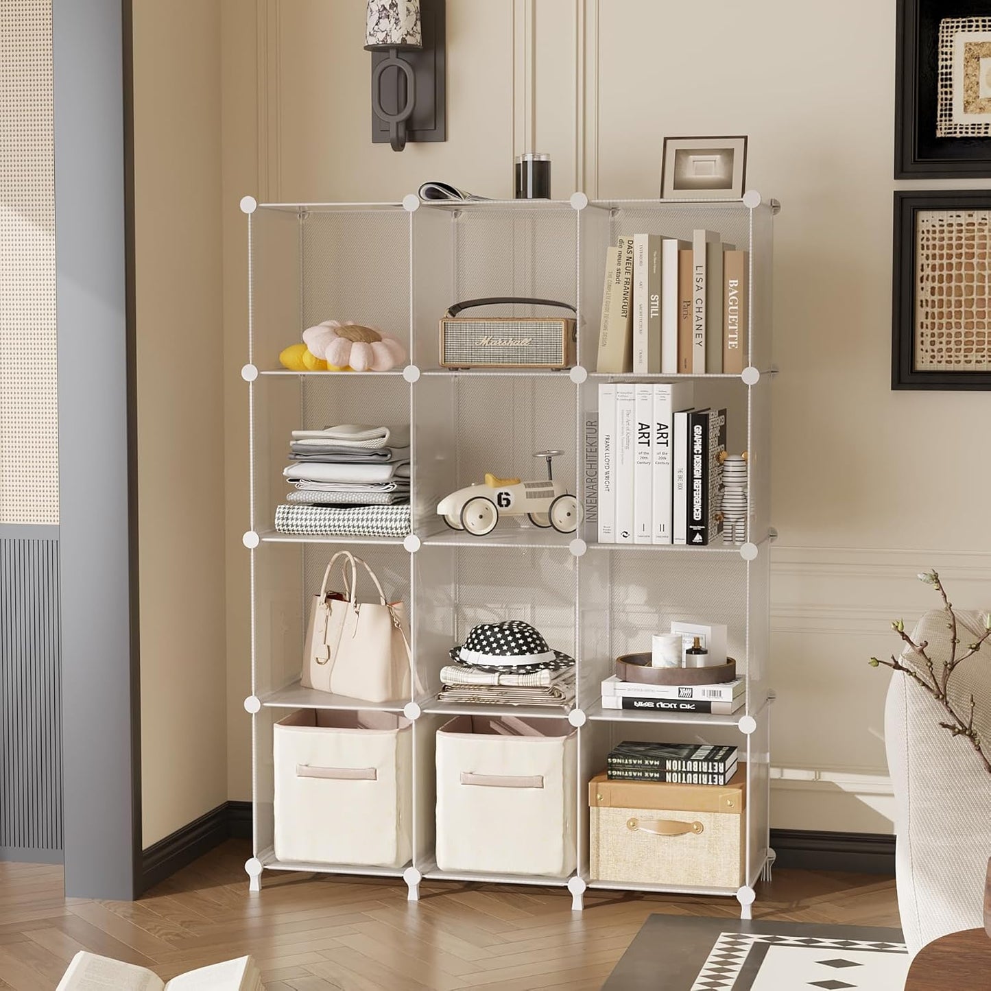 AWTATOS Cube Storage Organizer, 16 Cube Closet Organizer, Stackable Storage Cube Shelves, DIY Portable Closet Clothes Organizer Shelving for Bedroom, Closet, Wardrobe, Bathroom, White