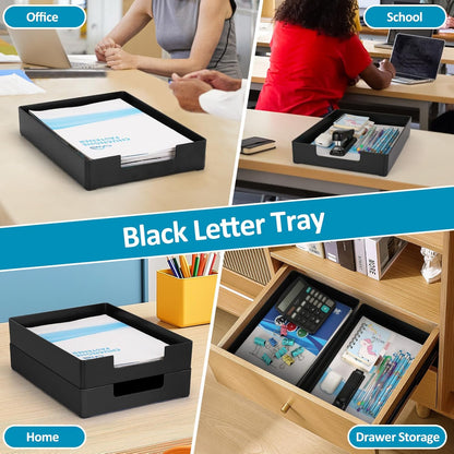 Letter Tray, Desk Organizer Tray, A4 Plastic Paper Tray Organizer for Desk, Stackable Rectangular Inbox Mail File Holder, Drawer Organizer for Desk Accessories Office School Home Supplies (Black)