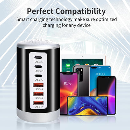Universal USB Charger 6-Port Desktop USB Charging Station Hub with Smart Identification Technology Compatible with iPhone iPad Cell Phone Tablets(Purple)