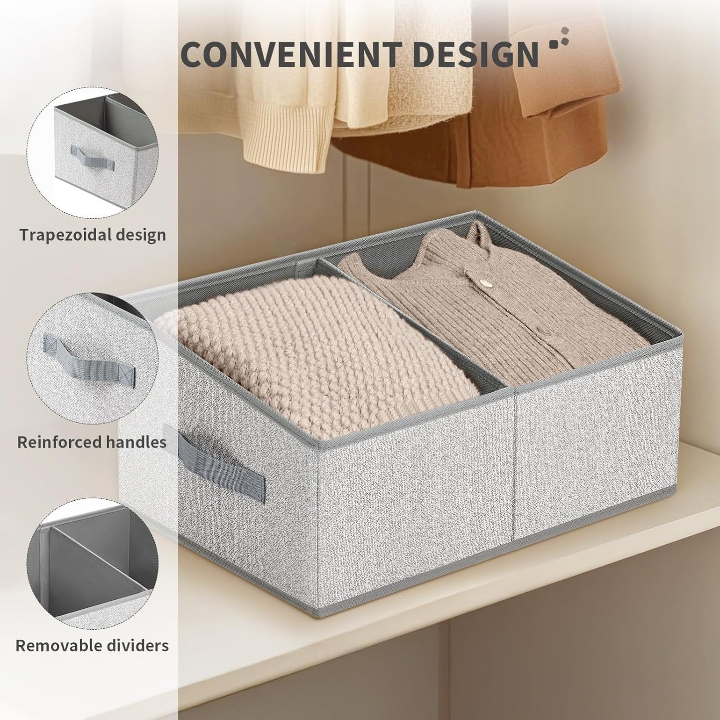 DIMJ Closet Storage Bins, 6 Pack Storage Baskets for Shelves, Foldable Closet Organizer with Handle, Linen Closet Organizers and Storage for Clothes, Toys, Towel, Books (Black)