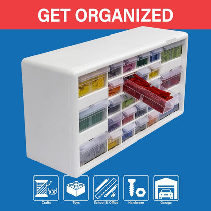 Akro-Mils 24-Drawer Plastic Drawer Storage Cabinet for Garage Organization, Bead Organizer, Building Bricks Storage, Teacher Toolbox, Makeup Organizer, 20" W x 6" D x 16" H, 10124 Black