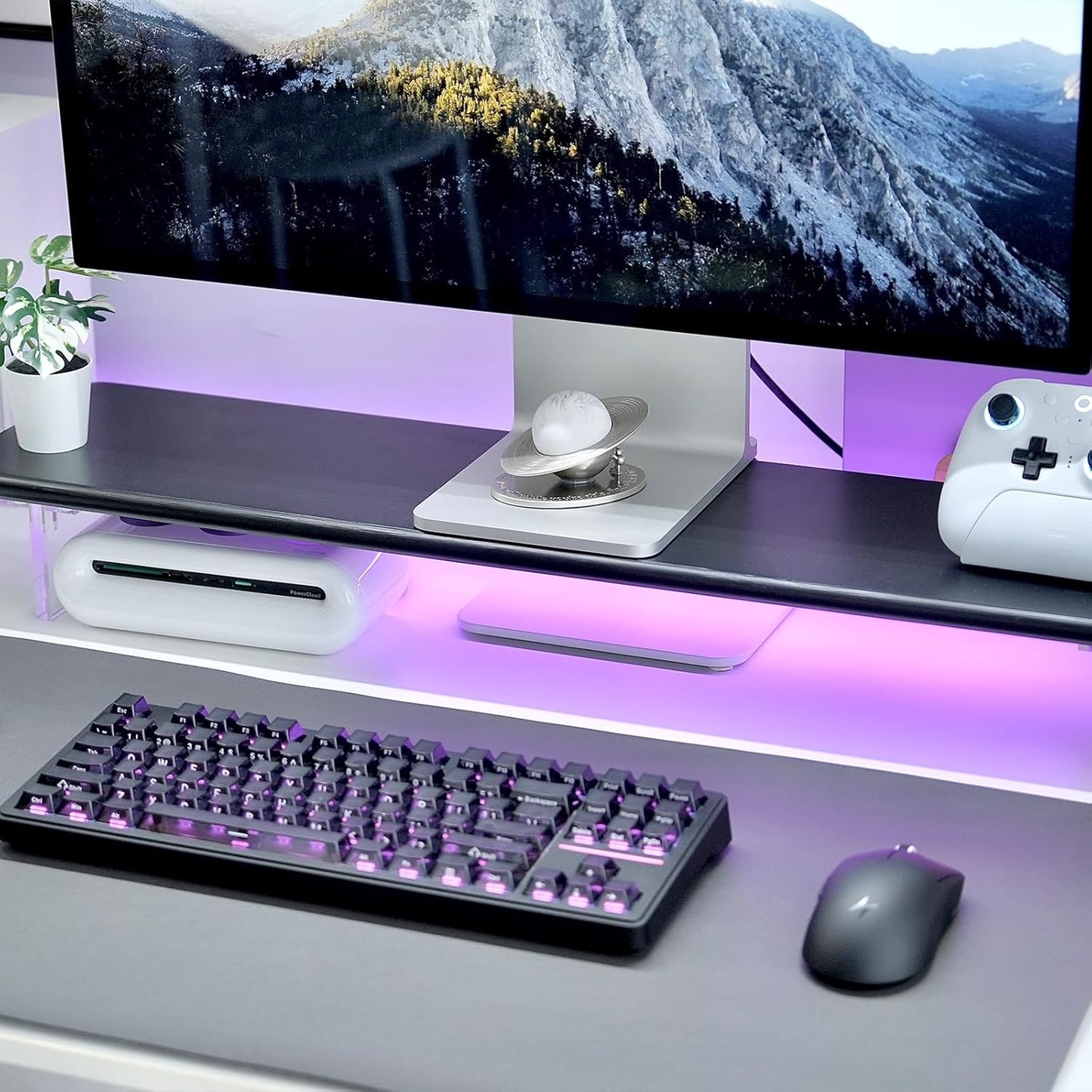 Bamboo Monitor Stand Riser with Acrylic Legs for Desk, 31.5 Inches Desktop Shelf Supports for PC Computer Monitor, Laptops, Printer, Speakers (White)