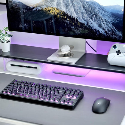 Bamboo Monitor Stand Riser with Acrylic Legs for Desk, 31.5 Inches Desktop Shelf Supports for PC Computer Monitor, Laptops, Printer, Speakers (White)