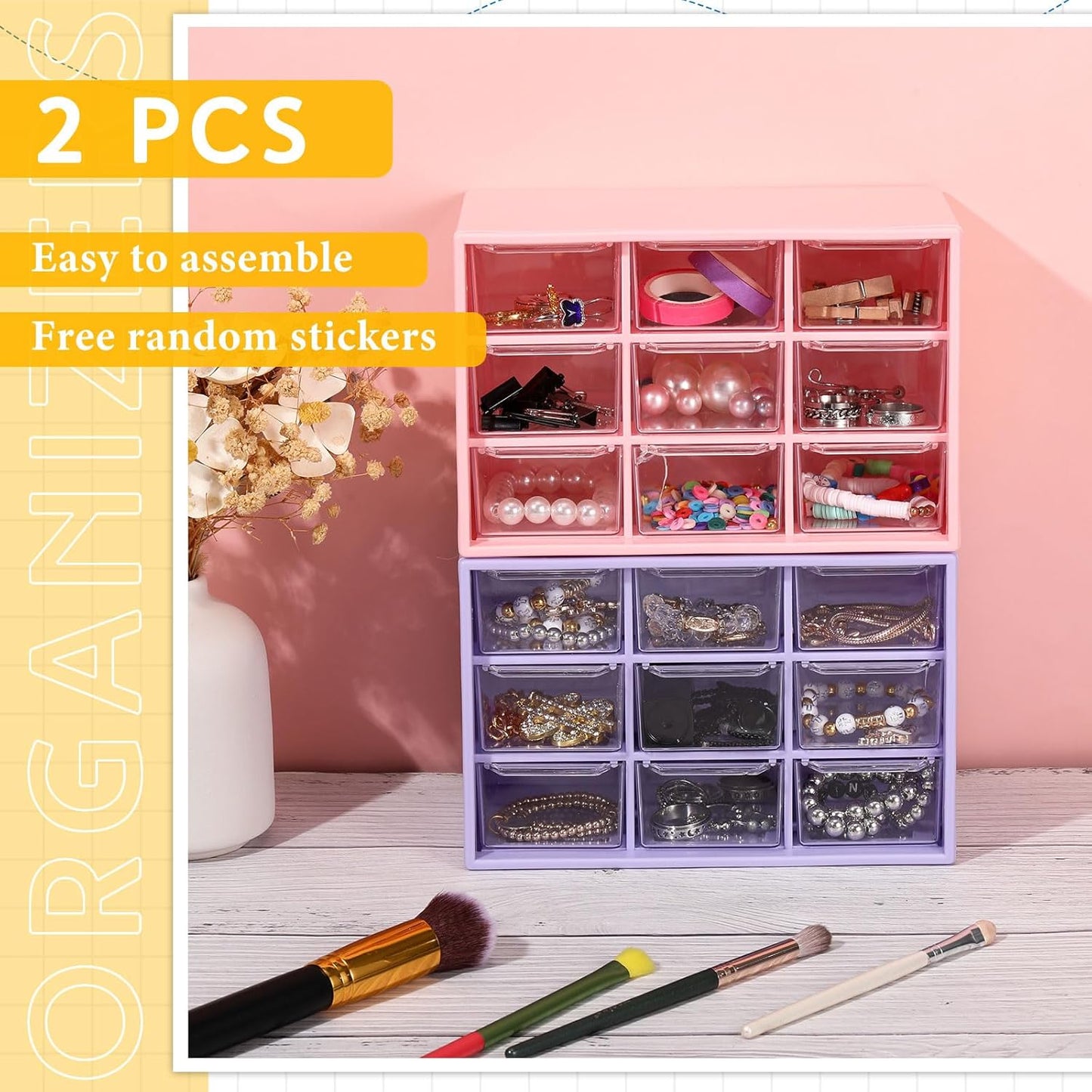 Wenqik 2 Pcs Mini Storage Drawers Teacher Toolbox Organizer with 9 Clear Drawers Small Plastic Desktop Teacher Desk Craft Organizer for Classroom Office 7" x 3. 9" x 4. 7"(Green)