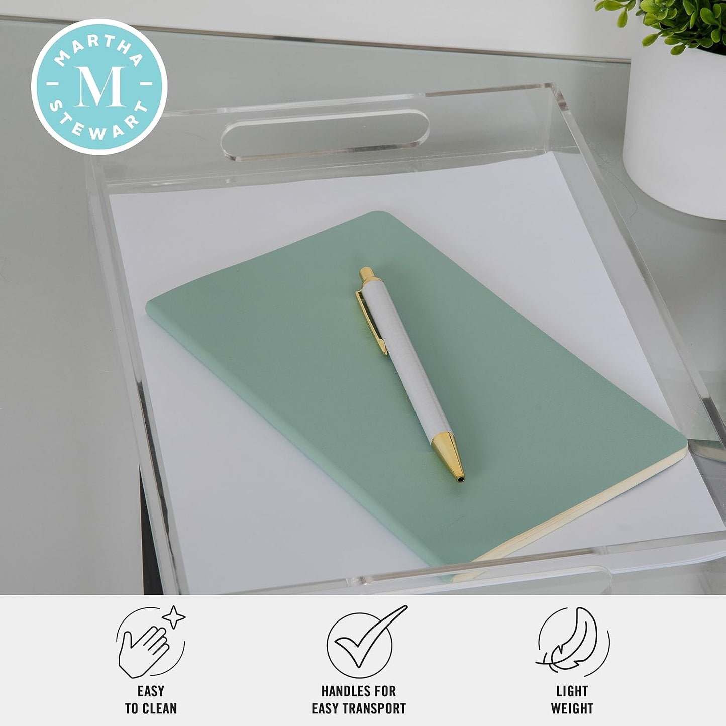 Martha Stewart Brody Acrylic Letter Tray, Letter Organizer Desk Tray, File Organizer Tray for Magazines, Folders, Notebooks, Desk Accessories, 12.75" x 8.75", Clear