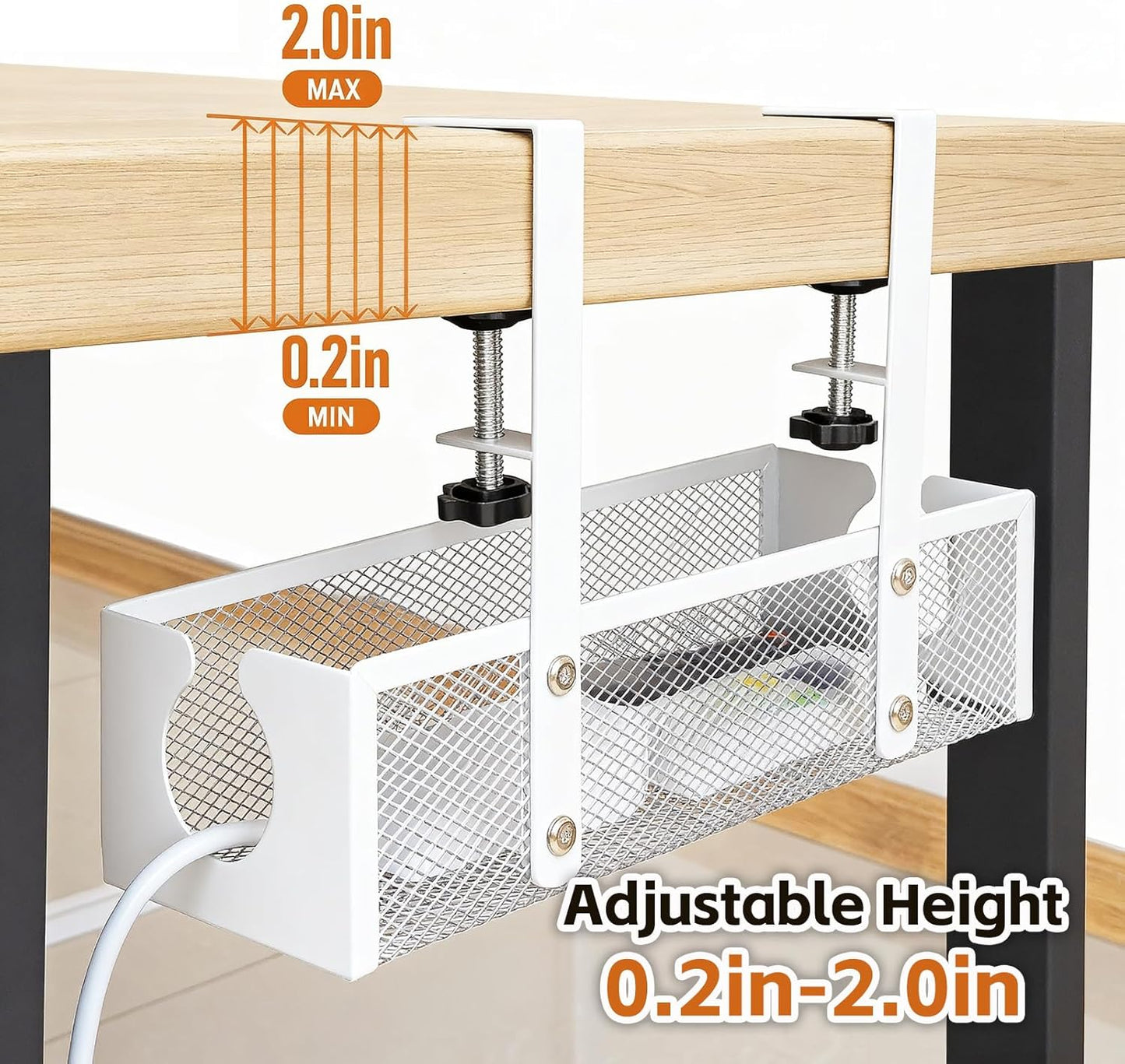 Under Desk Cable Management Tray – No Drill Metal Mesh Cord Organizer for Home Office & Standing, Adjustable Wire Organizer, Space-Saving Desk Tray (Black)